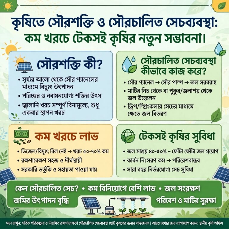 কৃষিতে সৌরশক্তি ও সৌরচালিত সেচব্যবস্থা: কম খরচে টেকসই কৃষির নতুন সম্ভাবনা।