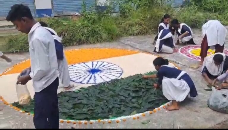 রঙের নকশায় দেশাত্মবোধ ও সচেতনতার বার্তা, কুমারগঞ্জে ছয় স্কুলের রঙ্গোলি প্রতিযোগিতা।